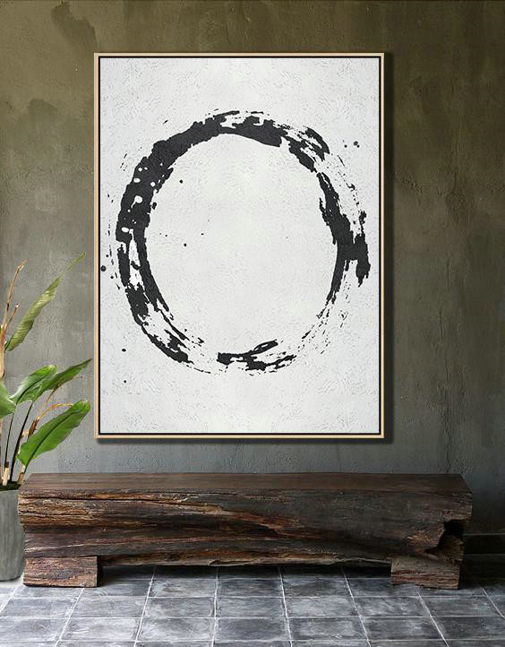 Canvas Paintings For Sale,Geometric Art Black And White Minimal Painting On Canvas - Original Art Acrylic Painting